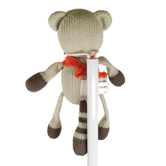 Pottery Barn Modern Baby Raccoon Knit Plush 8" Organic Cotton Stuffed Animal Toy - Picture 6 of 14